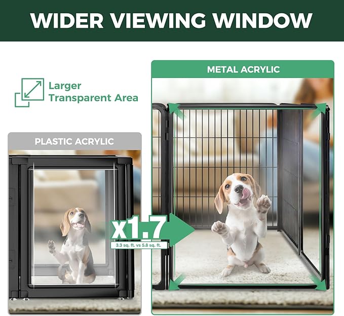 FXW Homeplus Unleashed Indoor Dog Playpen - Stress-Free and Safe Play, Heavy Duty 32 Inch 5 Acrylic Panels + 5 Wire Panels Dog Pen for Small and Medium Dogs, Black│Patented-PawvioPets