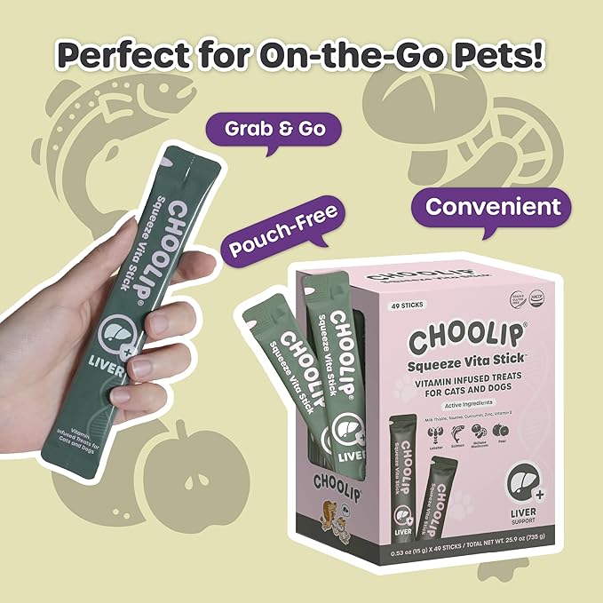 Grab & Go Squeeze Vita Stick Lickable Treats for Dogs & Cats. 49 Liver Support Sticks with Essential multivitamins. Soft and Tasty Paste for All Life Stages, Supporting Liver Health-PawvioPets