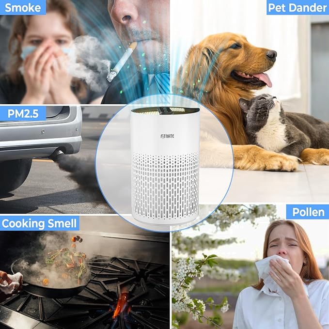 FITNATE Air Purifiers for Home Large Room Up to 1076 Ft² with Aromatherapy, H13 True HEPA Air Purifier for Pets, Quiet Air Cleaner for Smoke Dust Pollen Pets Dander Odor, with Night Light,Timer, White-PawvioPets