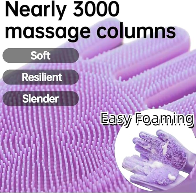 Dog Washing Gloves, Pet Grooming Gloves with Soft Brushes, Bathing and Massaging for Dogs and Cats, Silicone Heat Resistant Cleaning Gloves with High-Density Teeth (Purple)-PawvioPets