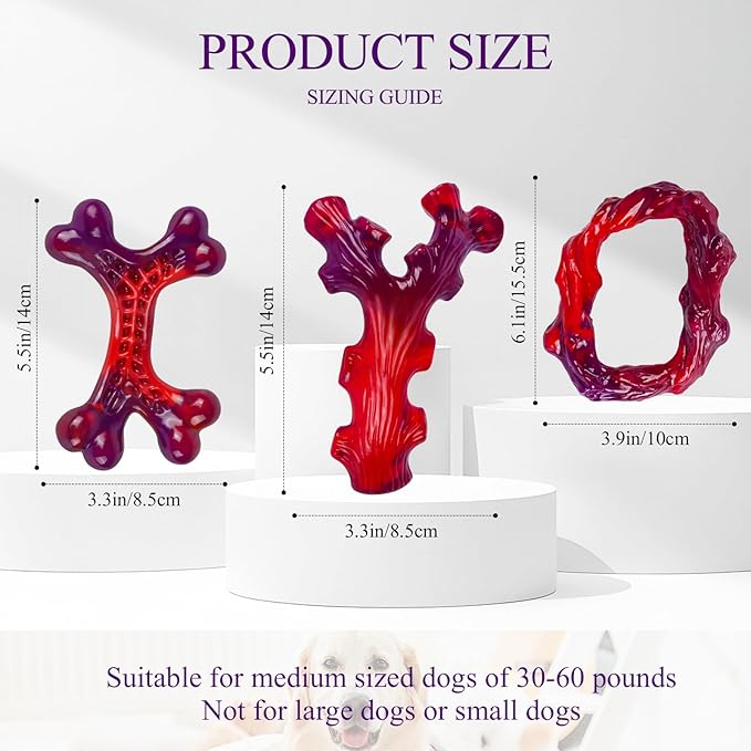 3 Pack Indestructible Dog Chew Bones for Aggressive Chewers - Heavy Duty Long Lasting Chew Toys for Large Dogs, Nylon Teeth Cleaning Toys-PawvioPets
