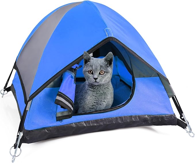 Cat Camping Tent, Cat Tent Bed, Pet Tent for Indoor Cat and Small Dog, Mini Tent (Blue, 21 x 21 x 14 Inches)-PawvioPets