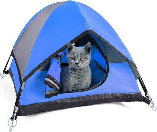 Cat Camping Tent, Cat Tent Bed, Pet Tent for Indoor Cat and Small Dog, Mini Tent (Blue, 21 x 21 x 14 Inches)-PawvioPets