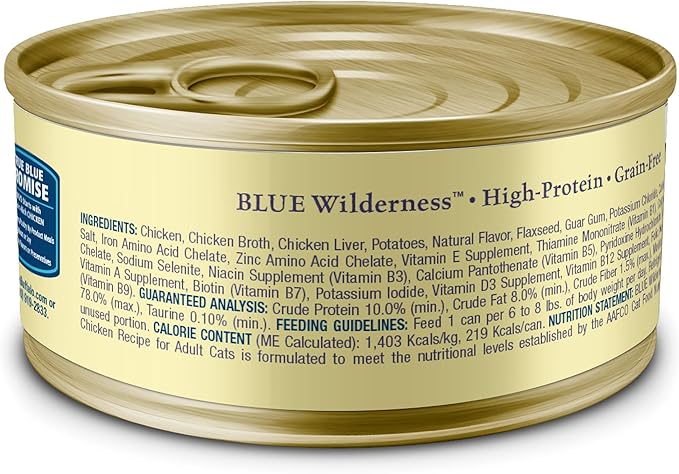 Blue Buffalo Wilderness Natural Wet Cat Food Paté, High-Protein & Grain-Free Recipe, Chicken, 5.5-oz. Cans (24 Count)-PawvioPets