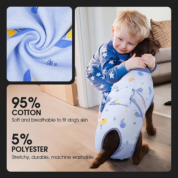 FUAMEY Recovery Suit for Dogs After Surgery,Soft Breathable Dog Bodysuit E-Collar & Cone Alternative Surgical Suit,Male Female Dog Neuter Spay Suits Anti Licking Wounds Onesie Blue Boat M-PawvioPets