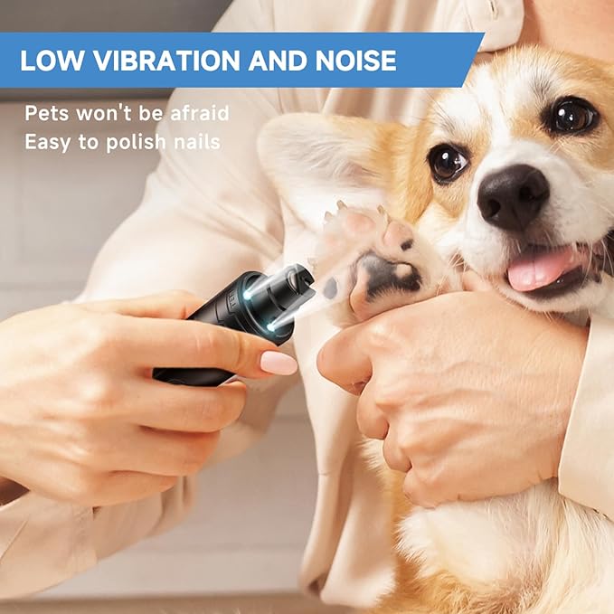 Dog Nail Grinder Quiet 2-Speed Pet Nail Grinder with 3 Led Lights and 3 Ports Rechargeable Electric Dog Nail Trimmer for Large and Small Dogs/Cats and Small Animals Safe (Black)-PawvioPets
