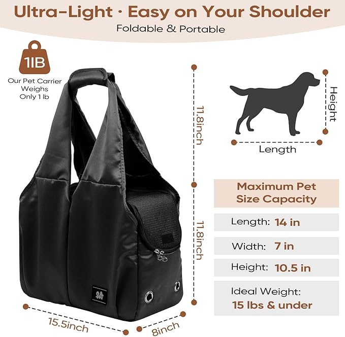 Dog Purse Carrier for Small Dogs, Cats, and Puppies – Soft-Sided Travel Pet Tote Bag with 4 Large Pockets, Foldable, Lightweight, Fits Pets up to 15 lbs, for Travel, Outings (Black)-PawvioPets