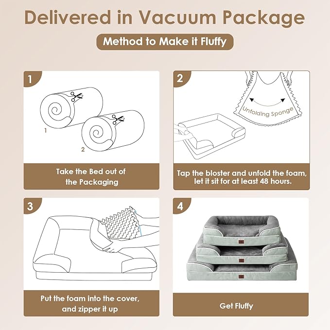 EHEYCIGA Orthopedic Dog Beds for Large Dogs, Waterproof Memory Foam Large Pet Bed with Sides, Non-Slip Bottom and Egg-Crate Foam Dog Couch Bed with Washable Removable Cover, Greyish Green-PawvioPets