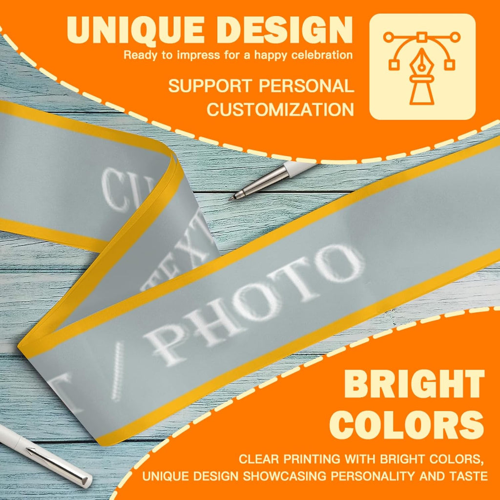 Custom Sash,Personalized Birthday Sash with Text Photo,Customized Bachelorette Sash Quote Sash Bride to Be Sash Color Optional (With decorative edge, Sliver)