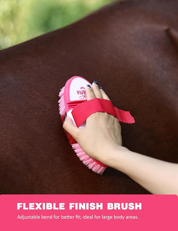 11PCS Horse Grooming Kit Curry Comb Sweat Scraper Horse Bathing Supplies Grooming Tools with Storage Bag Pink Garnet-PawvioPets