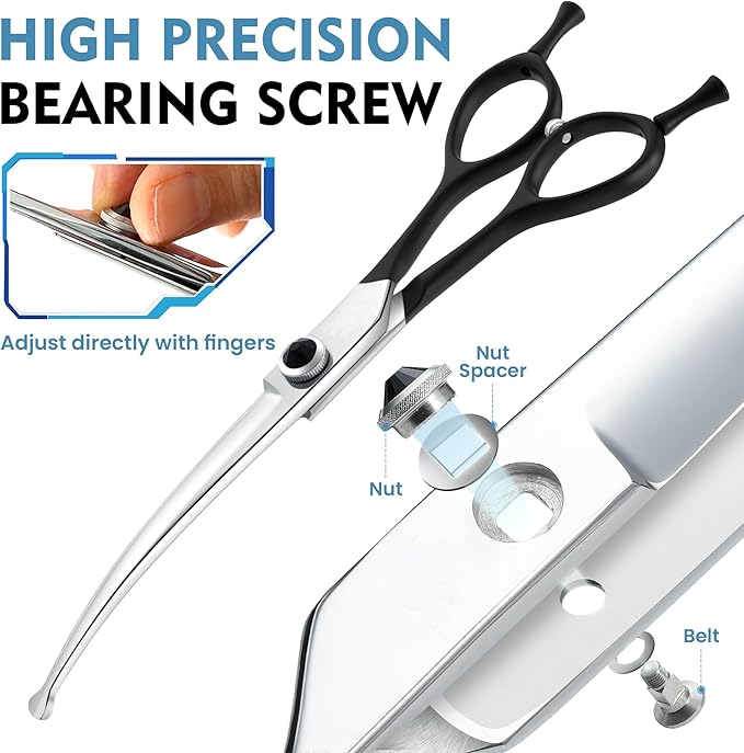 Dragon Creek 6.5" Downward Curved Dog Grooming Scissors Shears for Grooming Face and Paws Safety Round Tips Shears Trimming Cutting Scissors for Dog Cat Pet Black-PawvioPets