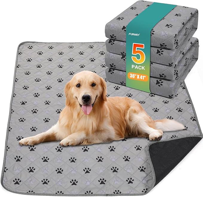 5 Pack Large 36"X41"Washable Pee Pads for Dogs Super Absorbent Dog Training Pads Non-Slip Waterproof Pet Training Pads Mats Whelping Pads for Dogs Cats Puppy-PawvioPets