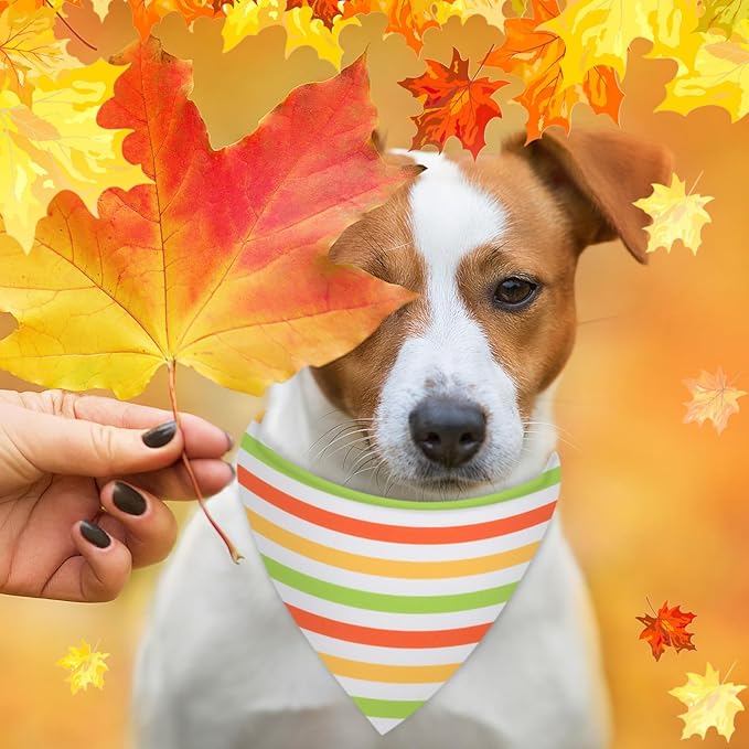 48 Pieces Fall Dog Bandanas Bulk Colorful Autumn Bandanas for Dogs with Polka Dot Stripe Wave Patterns for Pets Doggies Fall Autumn Thanksgiving Party Costume Accessories-PawvioPets