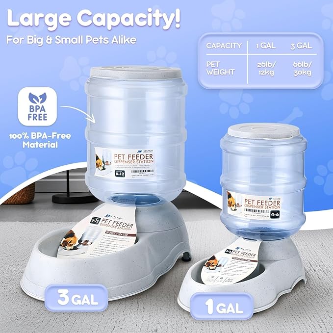 Flexzion Gravity Pet Feeder Food Dispenser (6-12 lb Size) Automatic Replenish Dry Food Storage Container Bowl for Small Medium Breed Dog Cat Animal Feeding Watering Fountain Supplies-PawvioPets