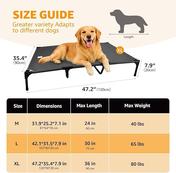 Canvas Elevated Dog Bed, Durable Chew Proof Outdoor Raised Pet Cot for Extra Large Dogs, Waterproof, Breathable, Portable, Washable, Easy Assembly, Sturdy Frame for Camping & Travel, Dark Grey-PawvioPets