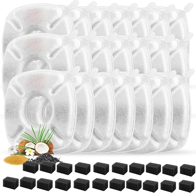 42 Pcs Cat Water Fountain Replacement Filters-21 Pack Water Fountain Filters 21 Pack Pre-Filter Sponges, Pet Fountain Replacement Filters Fit for 95oz/2.8L Cat Pet Fountain-PawvioPets
