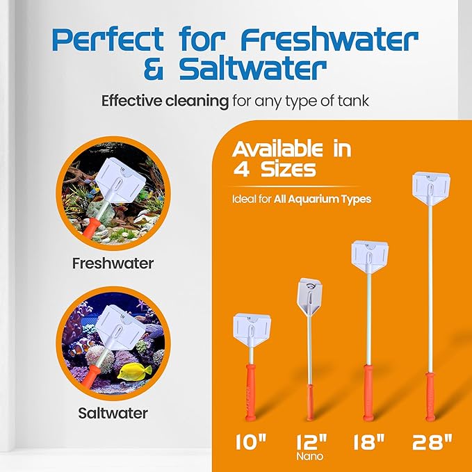 FL!PPER Flipper Platinum Aquarium Algae Scraper | Glass & Acrylic Tank Cleaner with Serrated Blade for Efficient Aquarium Maintenance (12” Nano)-PawvioPets