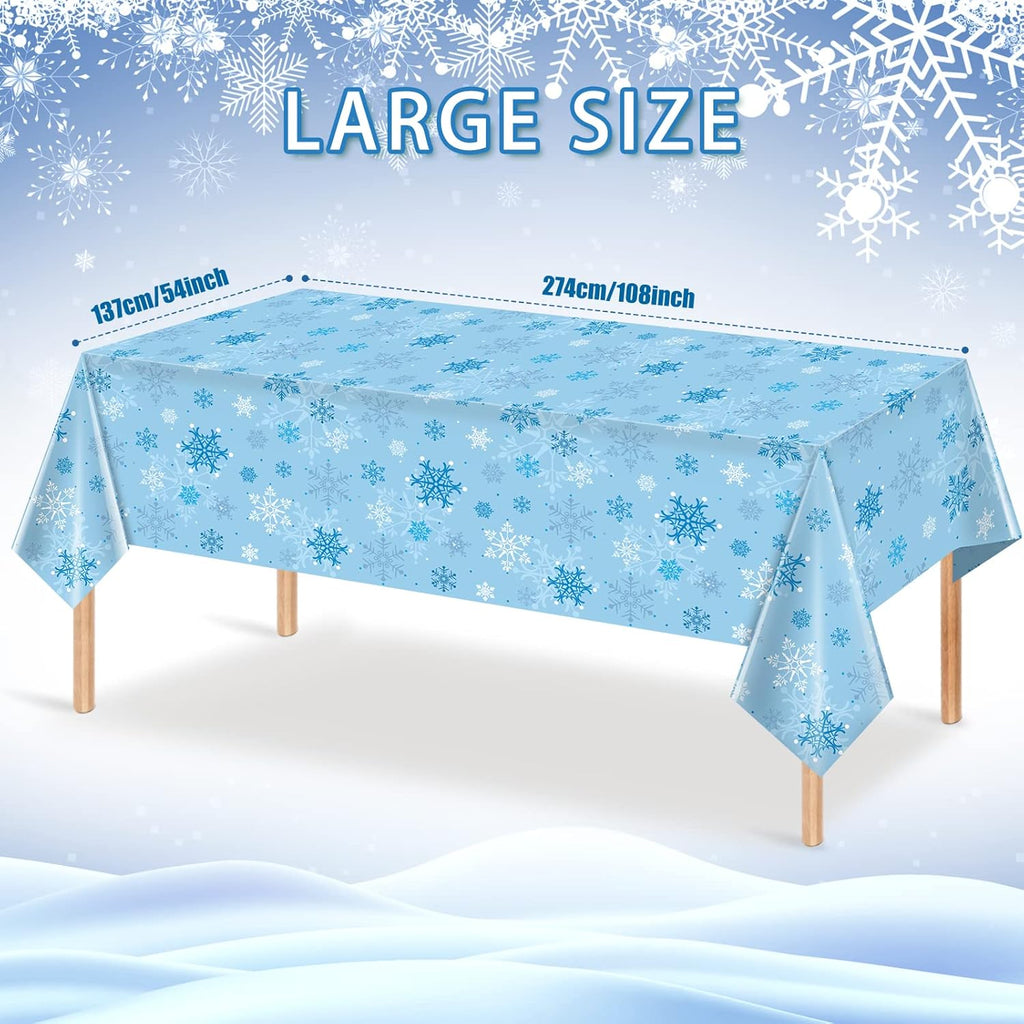 12 Pieces Christmas Snowflake Party Tablecloth Decorations,Plastic Ice Blue and White Winter Wonderland Table Cover for Winter Christmas Birthday Holiday Party Decorations and Supplies,54x108 inch