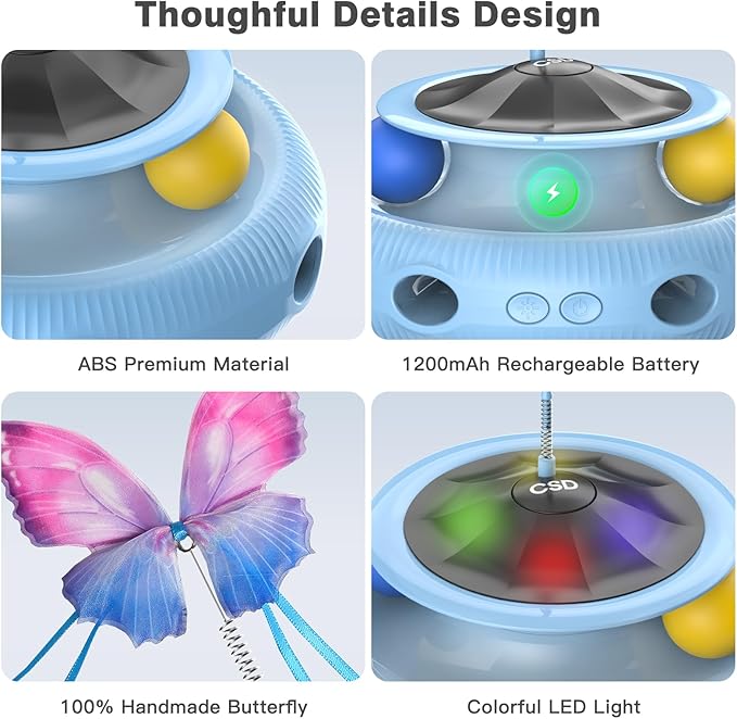 Automatic Interactive Cat Toys for Indoor Cats & Bored Adults - Kitten Toys with Fluttering Butterfly, Ambush Feather & Track Balls - Exercise & Stimulation for Playful Cats (Sky Blue)-PawvioPets