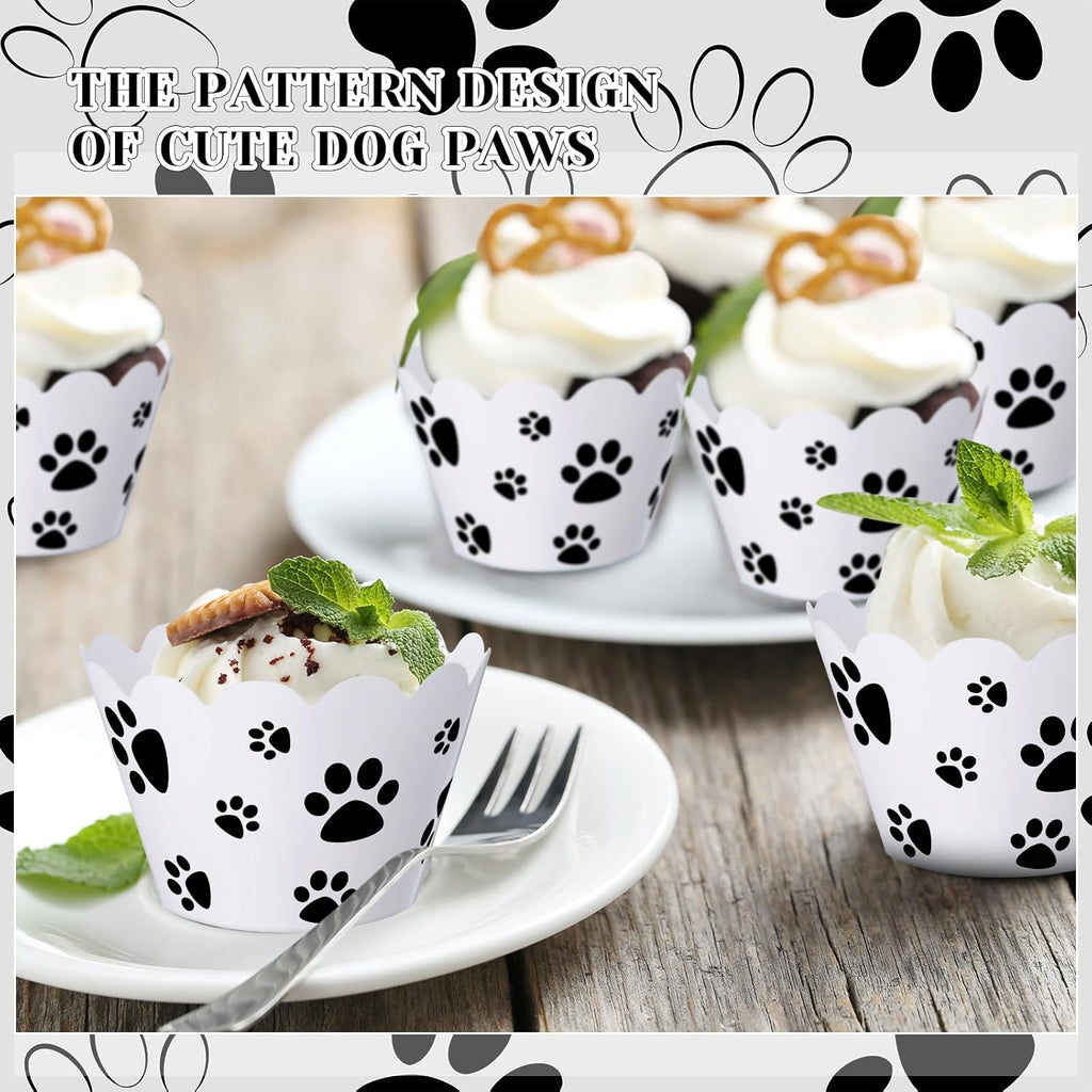 Domensi 100 Pcs Dog Paw Cupcake Wrappers Puppy Themed Cupcake Liners Rustic Baking Cups Baking Liners for Spring Summer Wedding Bridal Baby Shower Birthday Party Supplies Dessert Decoration