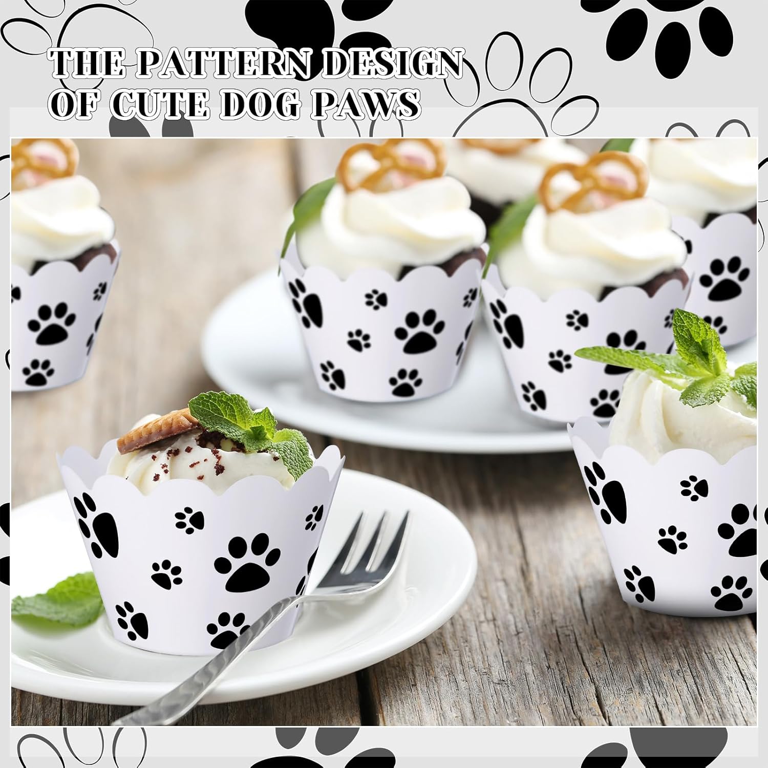 Domensi 100 Pcs Dog Paw Cupcake Wrappers Puppy Themed Cupcake Liners Rustic Baking Cups Baking Liners for Spring Summer Wedding Bridal Baby Shower Birthday Party Supplies Dessert Decoration
