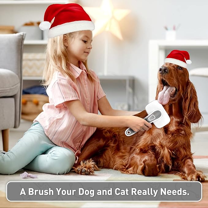 Dogs Cats Self Cleaning Slicker Brush for Shedding & Grooming Any Breed of Pets, Remove Loose Undercoat Knots Mats Tangled Hair for Small Medium Large Animal With Long Short Fur Length-Grey-PawvioPets