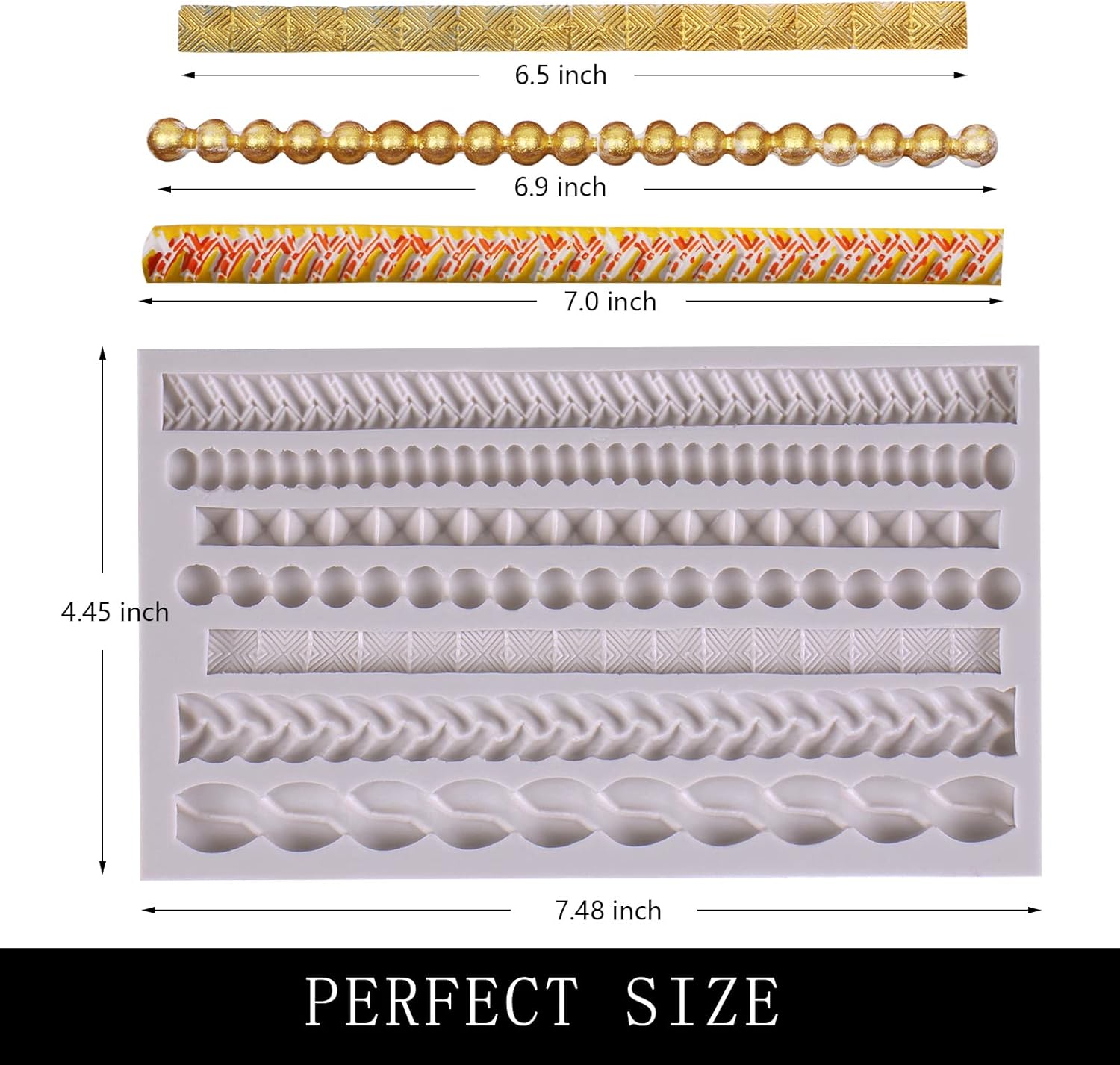 Scroll Lace Fondant Molds, Baroque Chocolate Frame Decor, Clay Frame Relief Mould for Birthday Wedding Cake Decoration Cupcake Topper Pie Crust Candy Resin Clay Furniture Corner Border, Gray