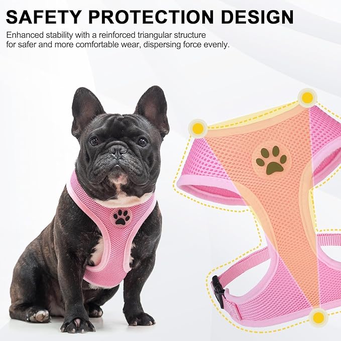 BINGPET No Pull Dog Harness,Soft Mesh Breathable All Weather Vest Harness,Safety Protection Design Durable Adjustable Step-in Easy Walk Dog Harness for Small Medium Large Dogs(LightPink,XL)-PawvioPets