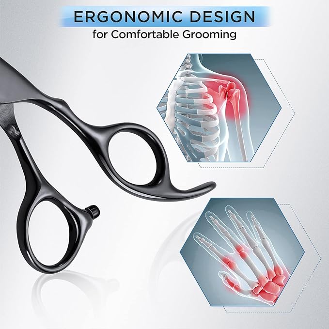 Gimars 7.0in Professional 4CR Stainless Steel Safety Round Tip 6 in 1 Dog Grooming Scissors Heavy Duty Titanium Coated Pet Grooming Scissor for Dogs, Cats and Other Animals-PawvioPets