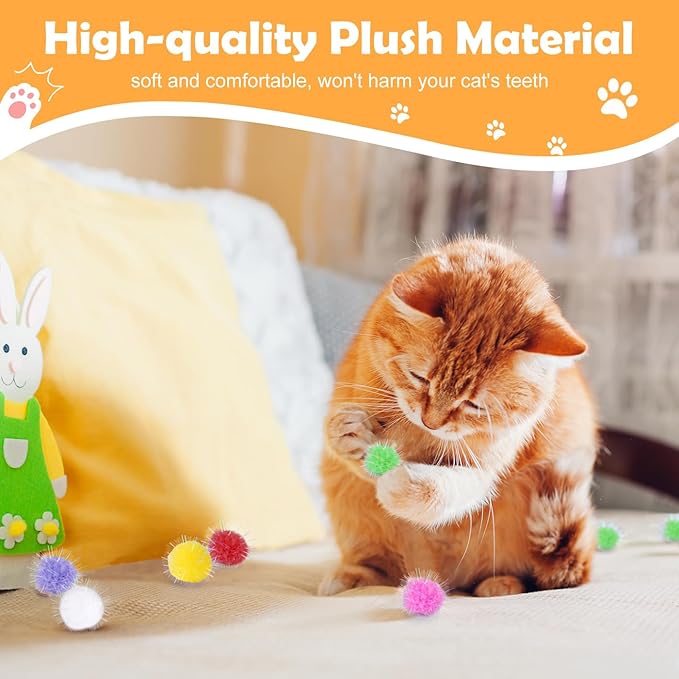 DF DUALFERV 60 Pcs Cat Pom Pom Balls, Interactive Cat Toys, Sparkle Balls for Cats, Extra Large and Fuzzy for Exercise and Entertainment, Multicolor, 1.5 Inch-PawvioPets