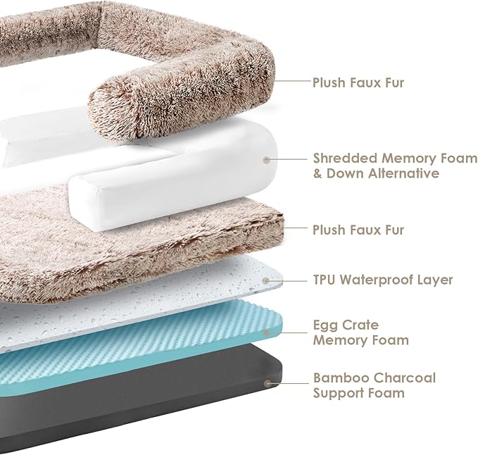 EHEYCIGA Foldable XXL Dog Bed, Faux Fur Fluffy Pet Couch Bed for Extra Large Dogs, Orthopedic Calming Memory Foam Pet Bed, Washable Soft Pet Sofa Bed with Non-Slip Bottom, Faded Brown, 54"x38"x7.5"-PawvioPets