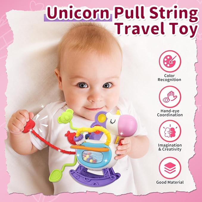 3 in1 Baby Toys 12 to 18 Months - Busy Board Sensory Toys, Tissue Box Toy, Pull String Teether, Learning Toy for Babies, Infant Gifts for 12 18 Months Old-PawvioPets