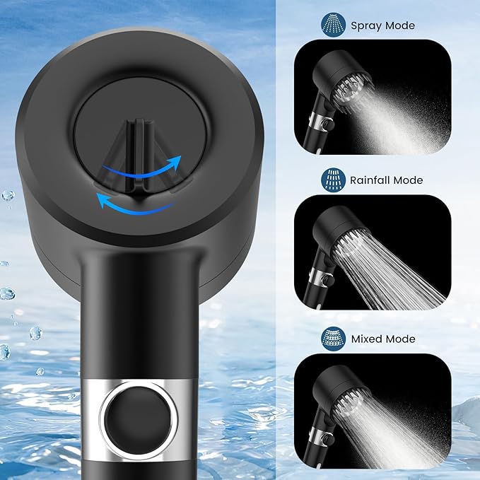 Filtered Shower Head with Handheld, High Pressure 3 Spray Mode Showerhead with 18 Stage Water Softener Filters for Hard Water - Remove Chlorine-BLACK-PawvioPets