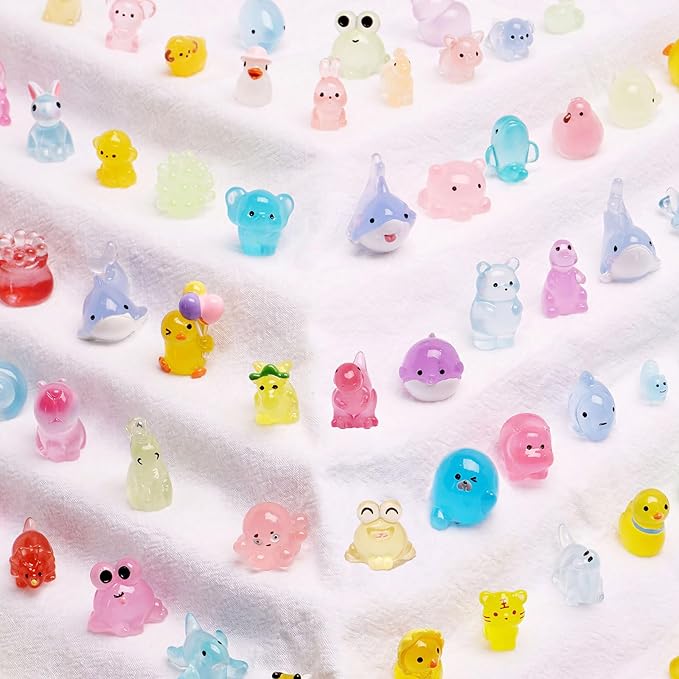 72 Types Luminous Mini Resin Animals, Plastic Tiny Resin Animals to Hide Prank,Mini Animals Figures for Fairy Garden, Dollhouse,Terrariums, Potted,Cake Topper, Miniature Landscape Ornament-PawvioPets
