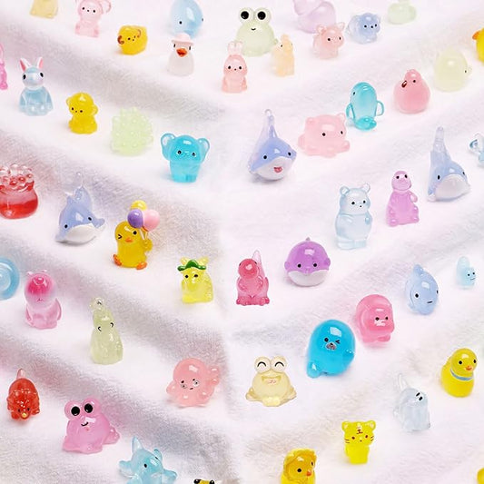 72 Types Luminous Mini Resin Animals, Plastic Tiny Resin Animals to Hide Prank,Mini Animals Figures for Fairy Garden, Dollhouse,Terrariums, Potted,Cake Topper, Miniature Landscape Ornament-PawvioPets
