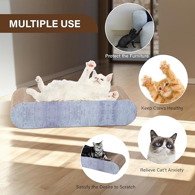 2 in 1 Cat Scratcher Cardboard Lounge Bed, Cat Scratching Post, Durable Board Pads Prevents Furniture Damage,Large (Reversible Grey)-PawvioPets