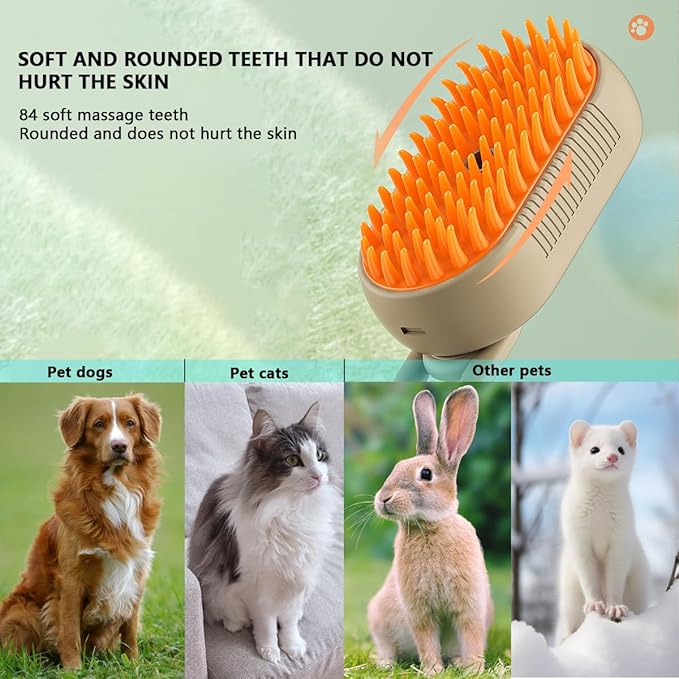 3 in 1 Cat Steam Brush, Pet Steam Cats Brushes Rechargeable Anti-Static Grooming Brushe, Vibration Massage Cleaning Shedding & Combing Multifunctional Hair Removal Comb for Cats Dog (Khaki)-PawvioPets