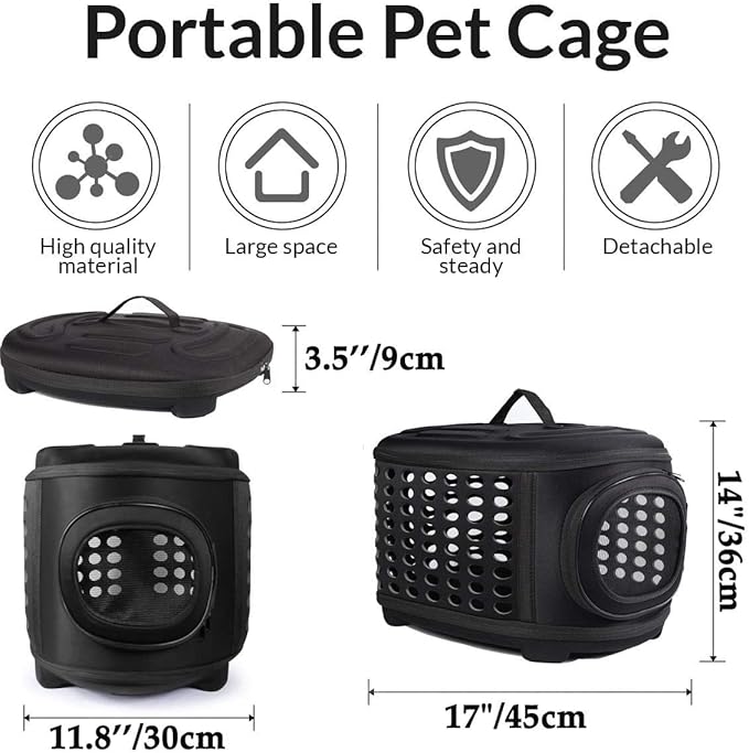 Collapsible Cat Carrier Hard, Travel Pet Carriers Bag for Small Dogs for Car Travel with Ventilation Guinea Pig 2 Small Cats Carrier Cage Dog Crate (Black)-PawvioPets