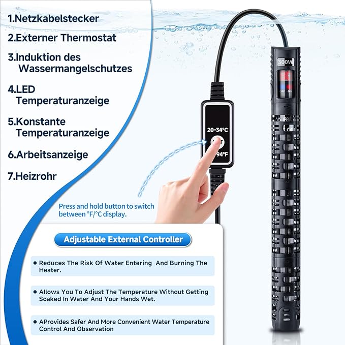 Aquarium Heater Submersible Fish Tank 300W& Turtle Tank Heater with External Adjustment Controller, Included Thermometer, LED Display, Overheat Protection, Detachable Cover, for Saltwater&Freshwater-PawvioPets