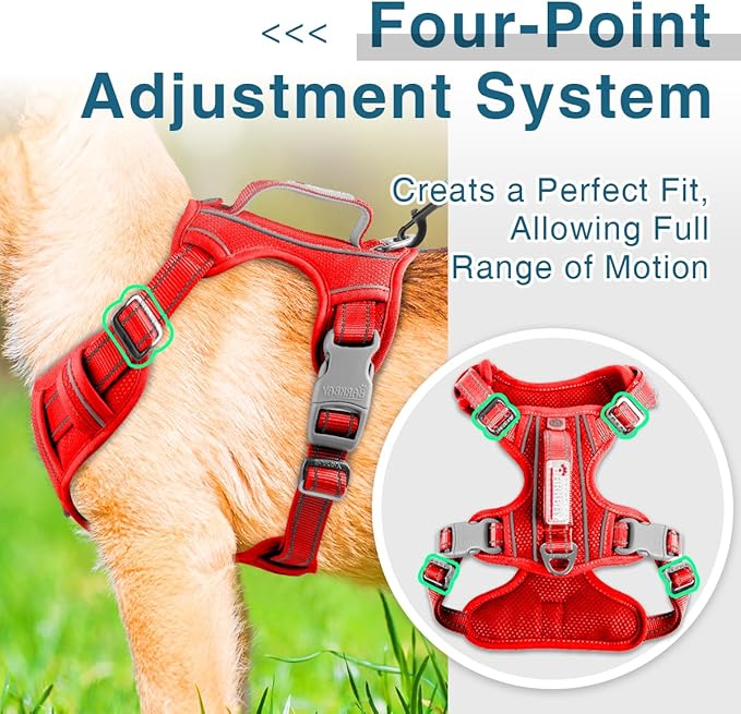 BARKBAY Dog Harness No Pull with ID Tag Pocket - Heavy Duty, Reflective, Easy Control for Large Dogs(Red,M)-PawvioPets
