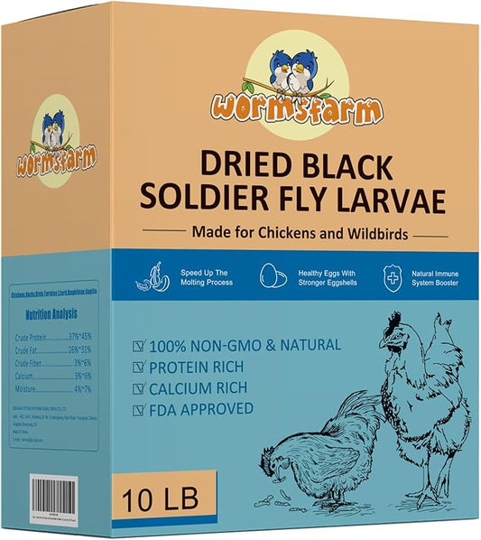 10lb Dried Black Soldier Fly Larvae Treat for Chickens More Calcium Than Mealworms,for Laying Hen,Wild Birds(10 Pound)-PawvioPets
