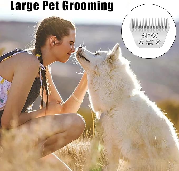 2pcs 4FW Wide Blades for Dog Grooming Blades Compatible with Andis,Oster A5,Wahl km10 Dog Clippers,Size-#4FW, 3/8-Inch Cut Length (9.5mm)(2pcs #4FW)-PawvioPets