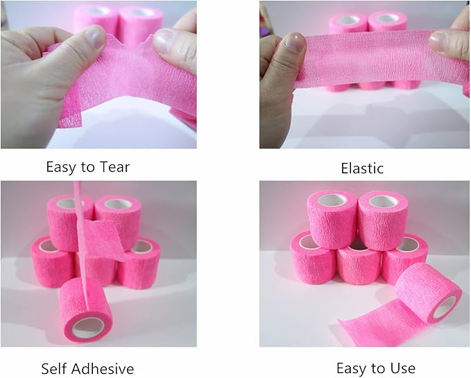 6 Pack 2" x 5 Yards Self Adhesive Bandage Wrap Breathable Cohesive Vet Wrap for Pets, Elastic Self-Adherent Tape for Sports, Wrist, Ankle (Pink)-PawvioPets
