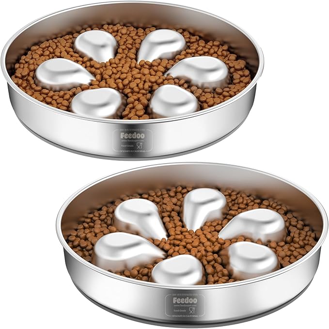 2Pcs Slow Feeder Dog Bowls 3Cups Large Capacity, 304 Stainless Steel Dog Bowl, Metal Food Bowl with Non-Slip Base, Food-Grade-PawvioPets