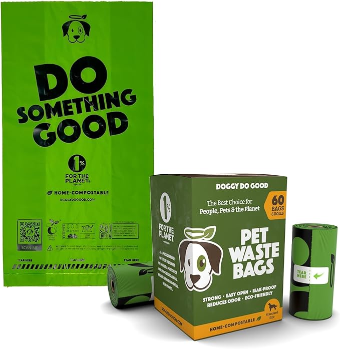 Doggy Do Good Poop Bags | Dog Waste Bags | Unscented, USDA Certified Biobased, Thick & Leak Proof, Easy Open | Standard Size | 60 Count-PawvioPets
