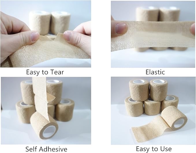 6 Pack 2" x 5 Yards Self Adhesive Bandage Wrap Breathable Cohesive Vet Wrap for Pets, Elastic Self-Adherent Tape for Sports, Wrist, Ankle (Skin Color)-PawvioPets