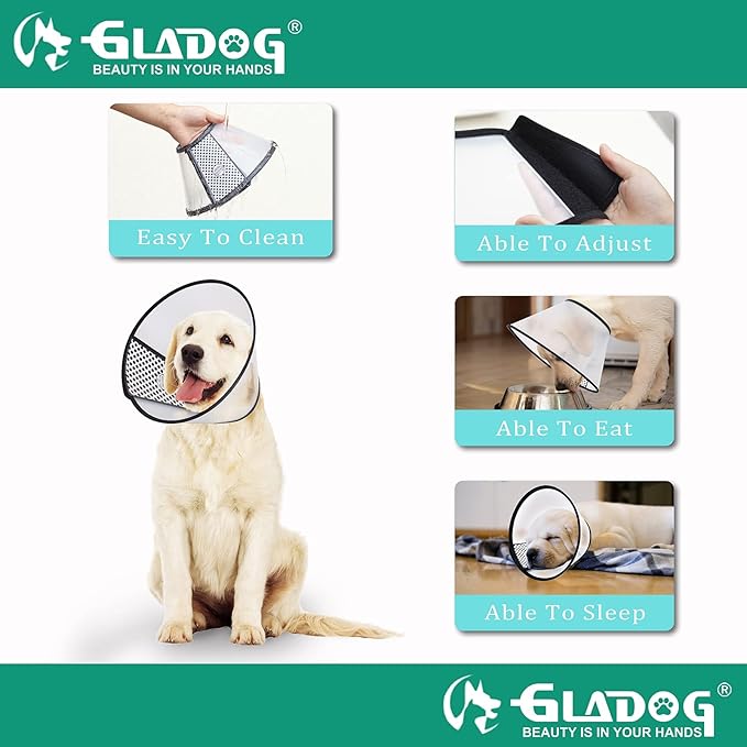 GLADOG Soft Dog Cone Collar, 3 PCS (XL is Only 1 PCS) Flexible Plastic Cone for Dogs After Surgery, Dog Recovery Collar, Adjustable E-Collar for Large/Medium/Small Dogs Cat, Comfy Elizabethan Collar-PawvioPets