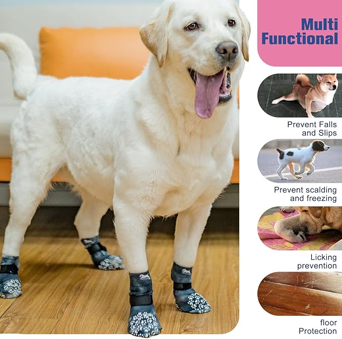 EXPAWLORER Anti Slip Dog Socks to Prevent Licking Paws, Dog Shoes for Hot Pavement, Dog Booties for Small Medium Large Senior Dogs, Traction Control Dog Boots & Paw Protectors for Hardwood Floors-PawvioPets