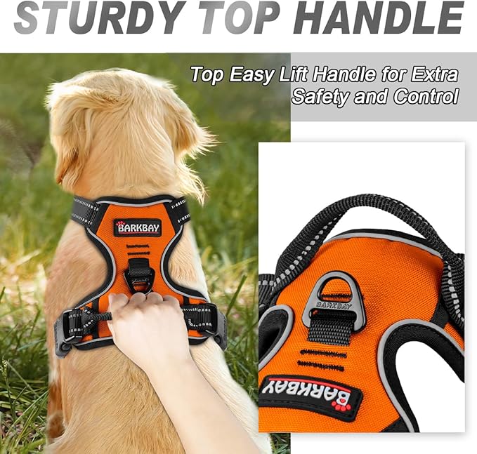 BARKBAY No Pull Dog Harness Front Clip Heavy Duty Reflective Easy Control Handle for Large Dog Walking(Orange,M)-PawvioPets