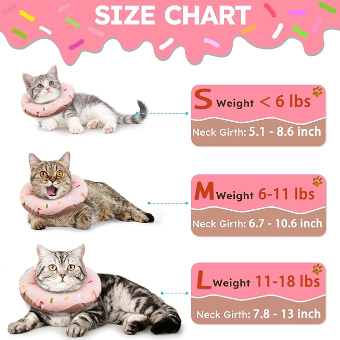 Cat Cone Collar Soft, Waterproof Cat Recovery Collars Spay Cones to Stop Licking Cute Donut E Collar After Surgery Anti-Lick Wound Healing Safety Elizabethan Collar for Kittens (Donut Pink, Large)-PawvioPets